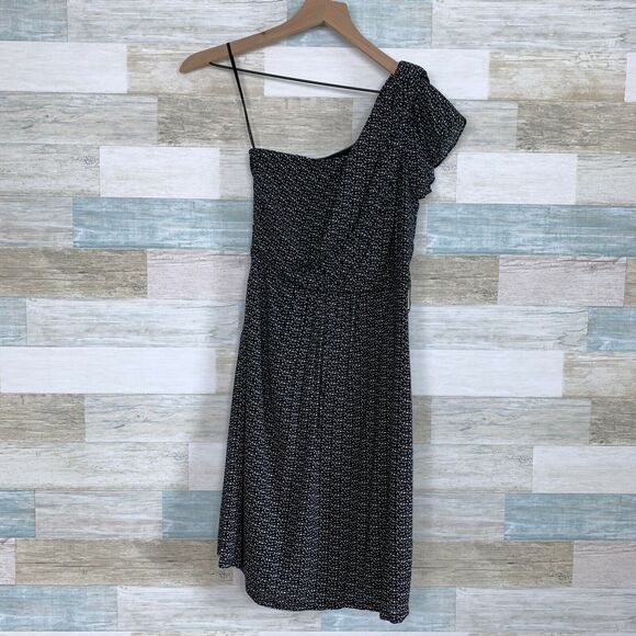 MM Couture Miss Me One Shoulder Dress Black Beige Print Fit & Flare Womens XS - Picture 1 of 6
